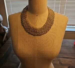 Woven Silver Beaded Flat Necklace/Collar